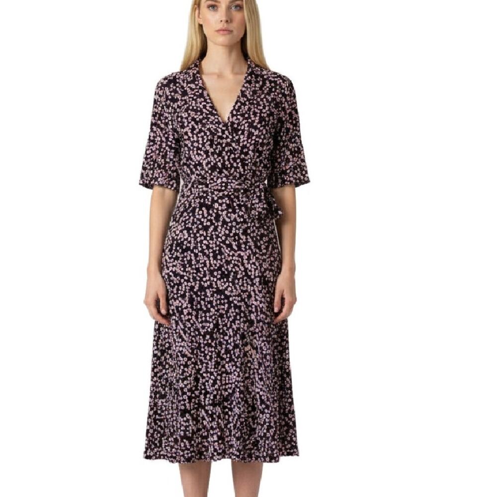 GANNI Wo Midi Wrap Dress in Pink Black Ditsy Floral Print Size 36 / 4